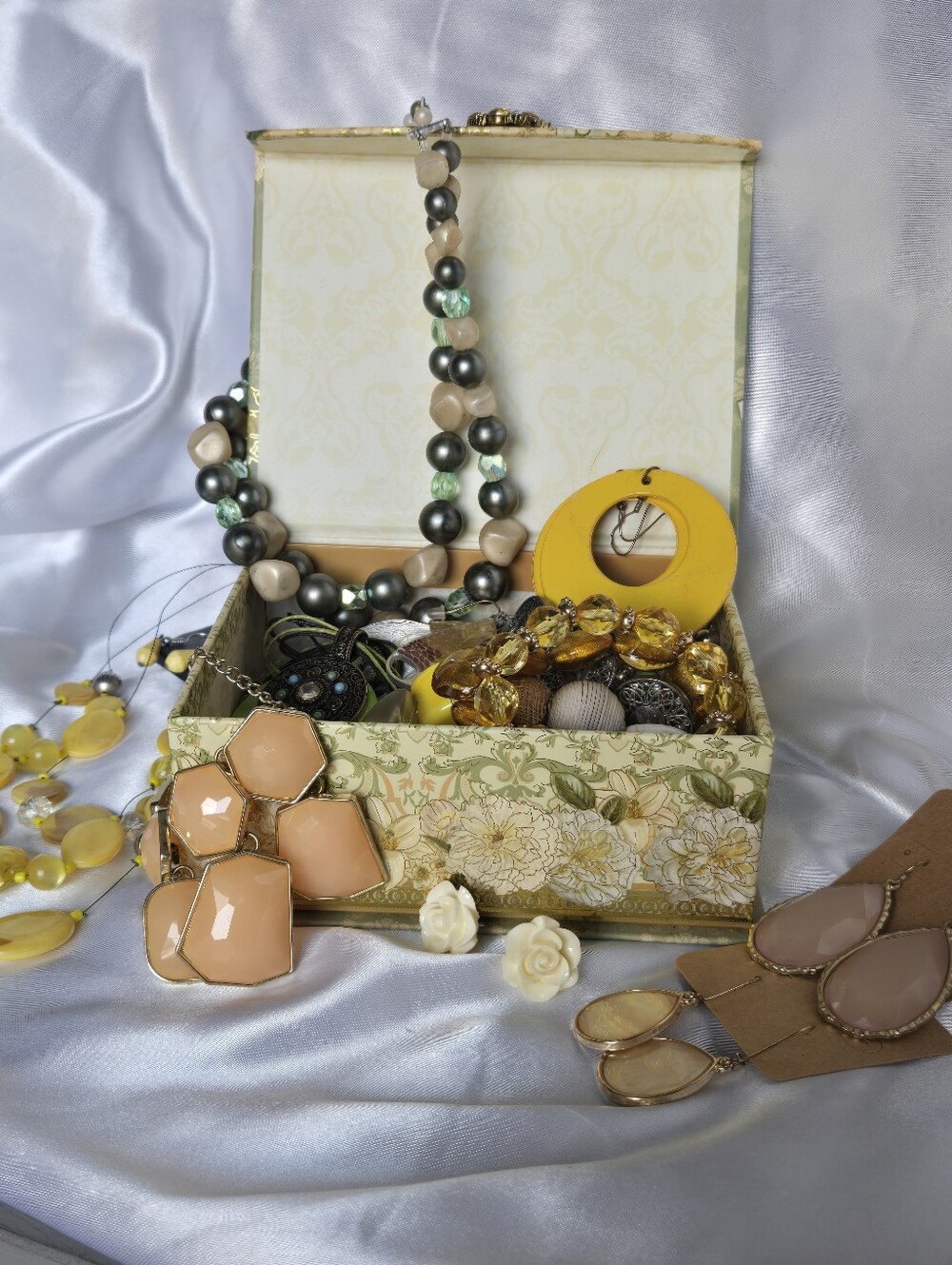 Yellow And Green Floral Jewelry Box